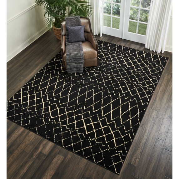 Nourison Grafix Modern Moroccan Black 7'10" x 9'10" Area Rug, (8' x 10')