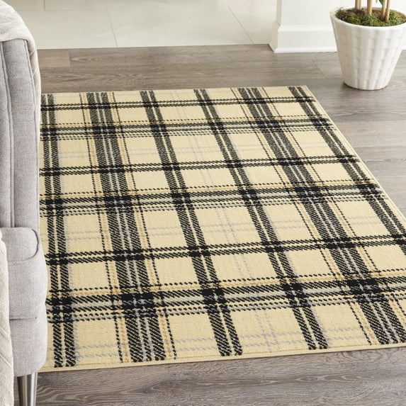 Nourison Grafix Modern Plaid Cream/Black 3'9" x 5'9" Area Rug, (4' x 6')