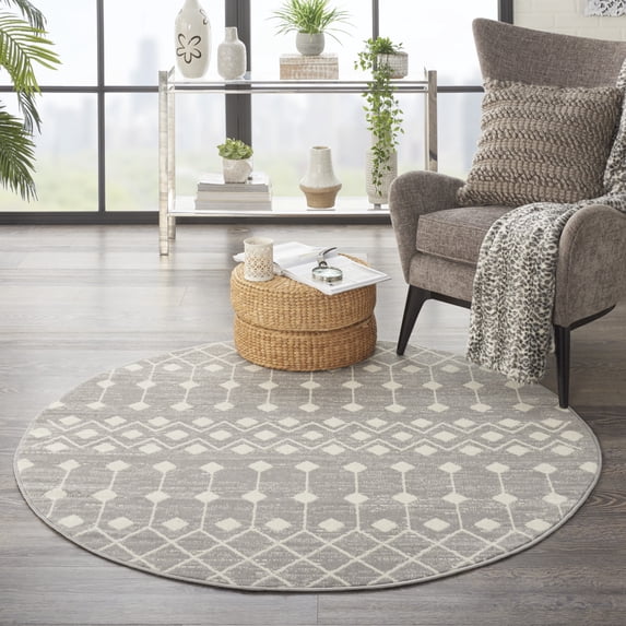 Nourison Grafix Moroccan Grey 5'3" x ROUND Area Rug, (5 Round)