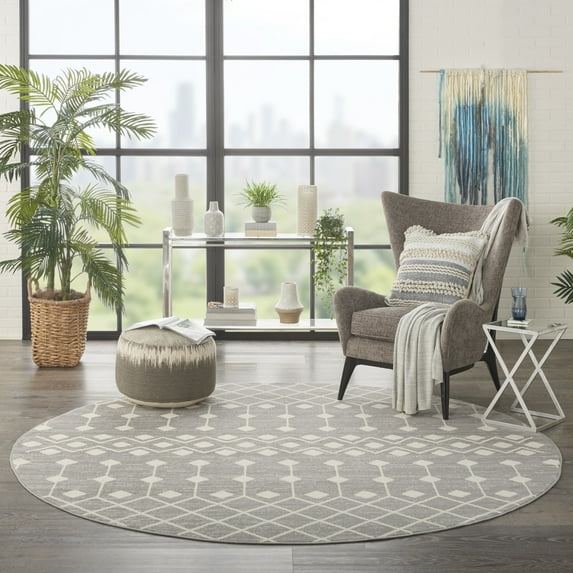 Nourison Grafix Moroccan Grey 8' x ROUND Area Rug, (8 Round)
