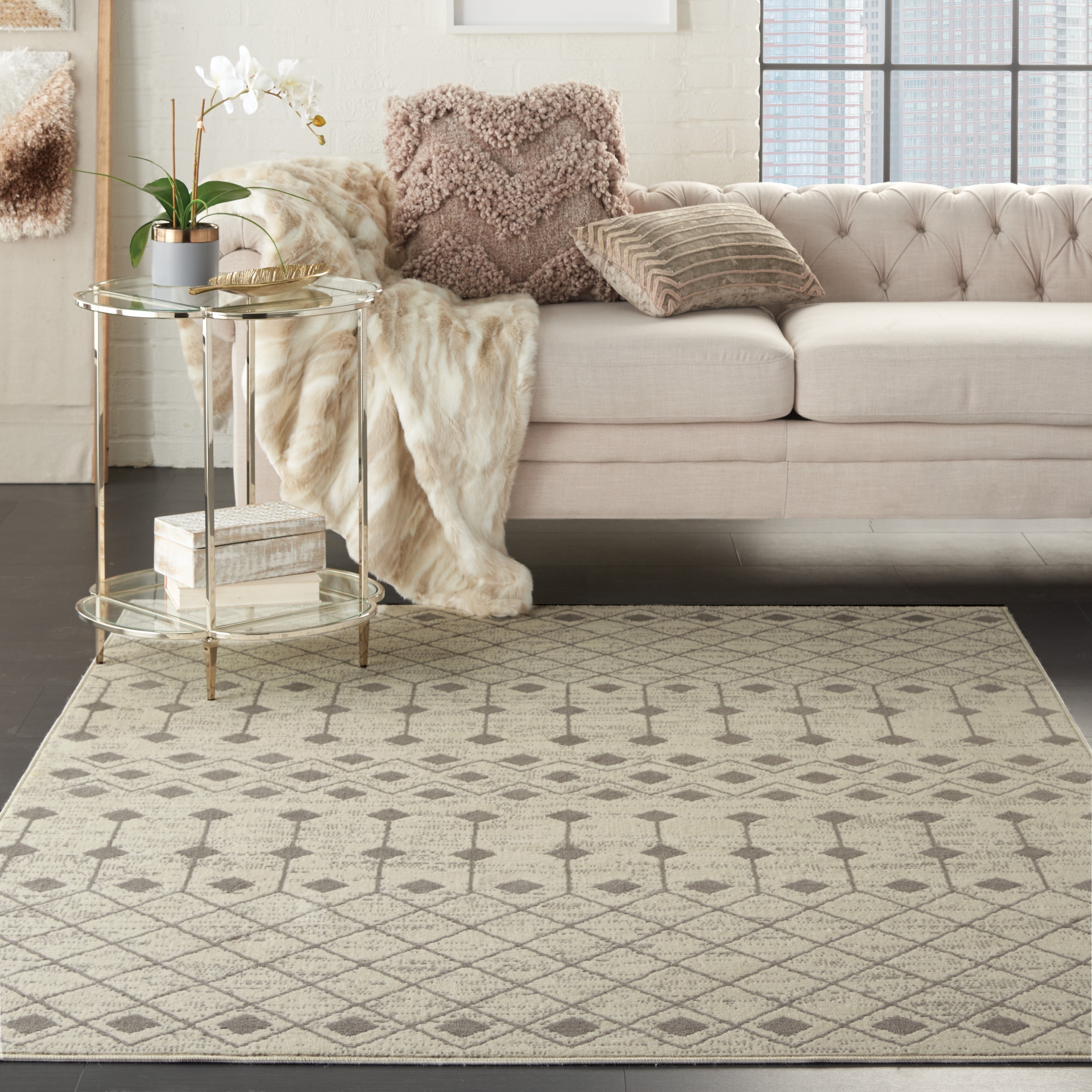 Nourison Grafix Moroccan Ivory/Grey 3'9