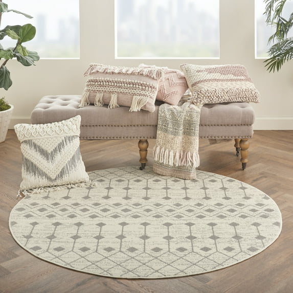 Nourison Grafix Moroccan Ivory/Grey 5'3" x ROUND Area Rug, (5 Round)