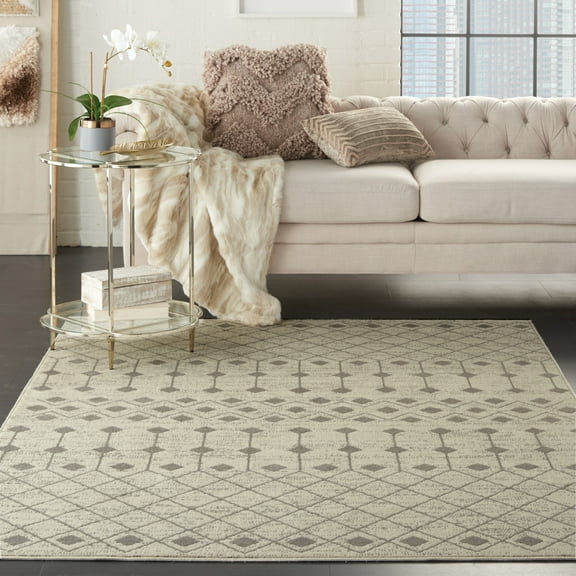 Nourison Grafix Moroccan Ivory/Grey 6' x 9' Area Rug, (6x9)
