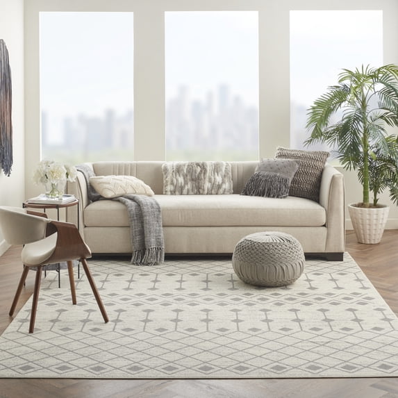 Nourison Grafix Moroccan Ivory/Grey 8'6" x 12' Area Rug, (9x12)