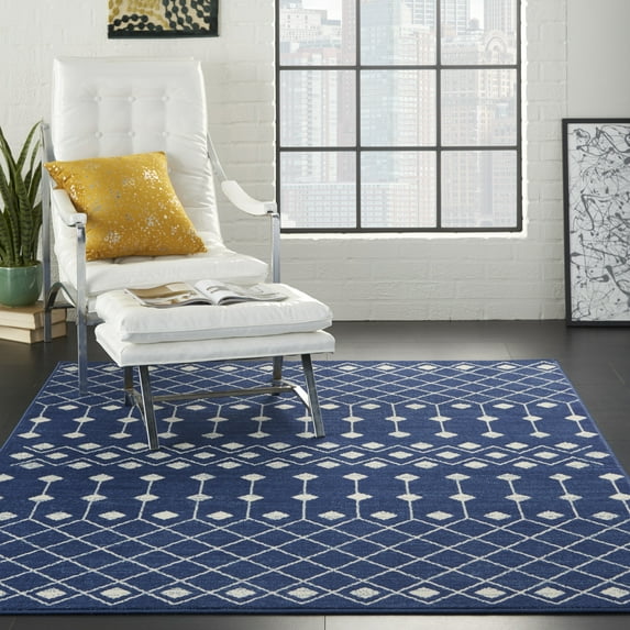 Nourison Grafix Moroccan Navy 5'3" x 7'3" Area Rug, (5x7)