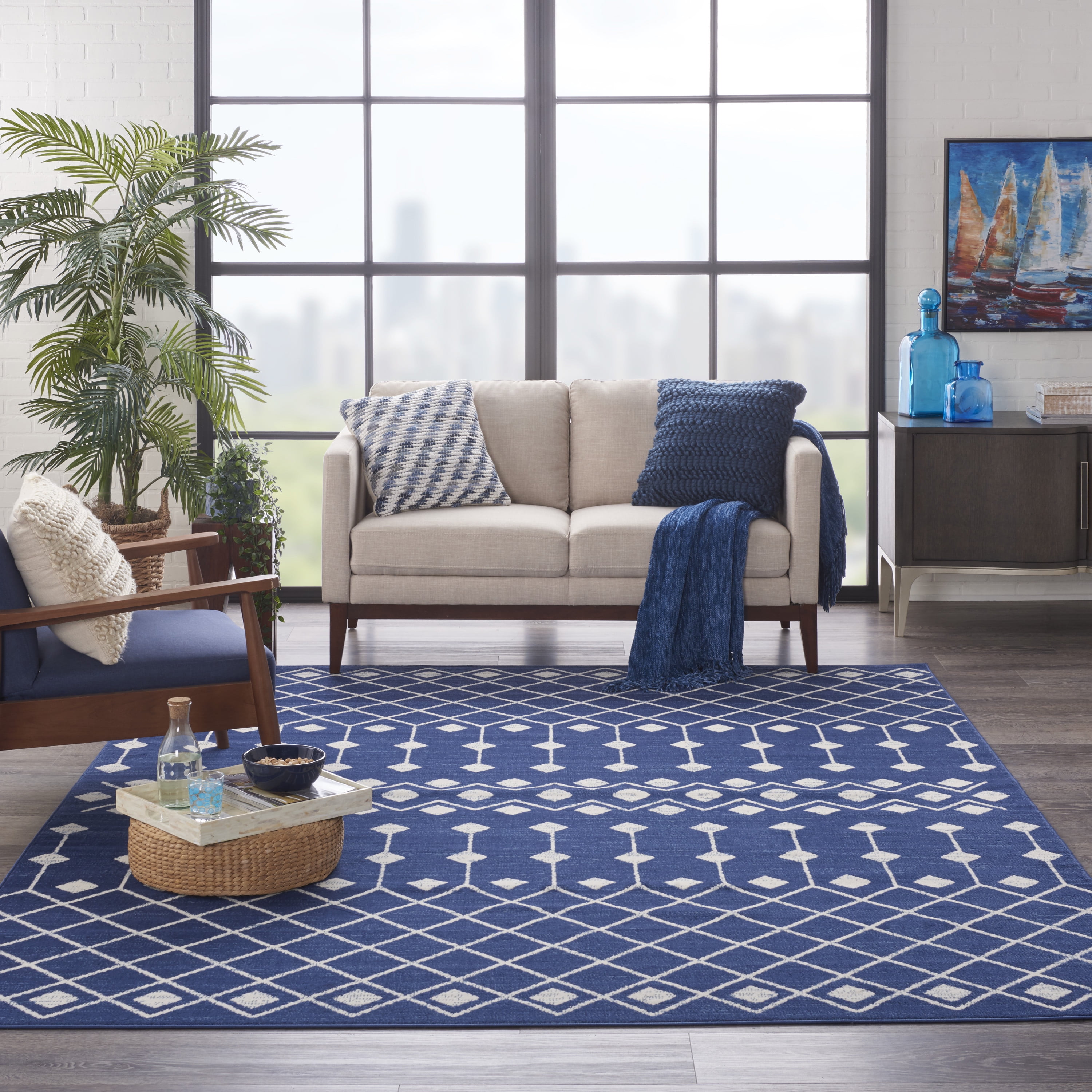 6x12 Rug Nourison Grafix Moroccan Navy Area Rug, 8'6