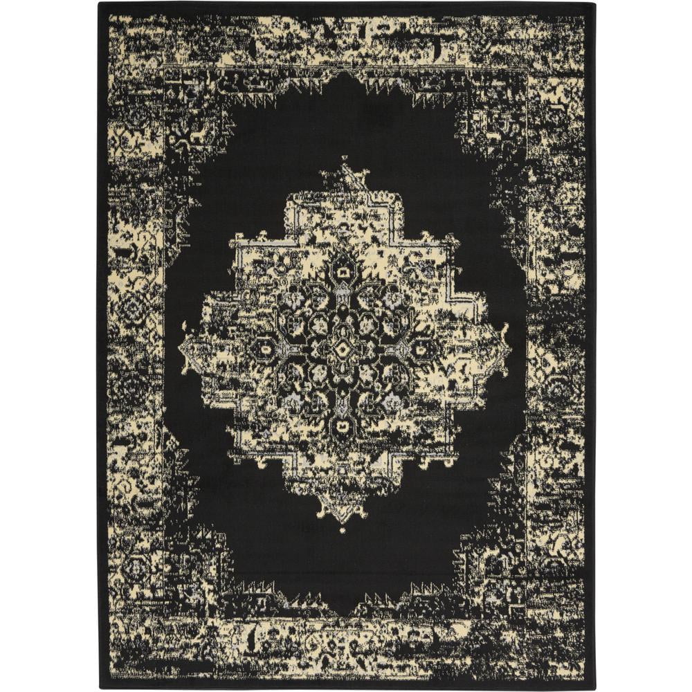 Handmade Black Medallion Synthetic 5' x 7' Area Rug