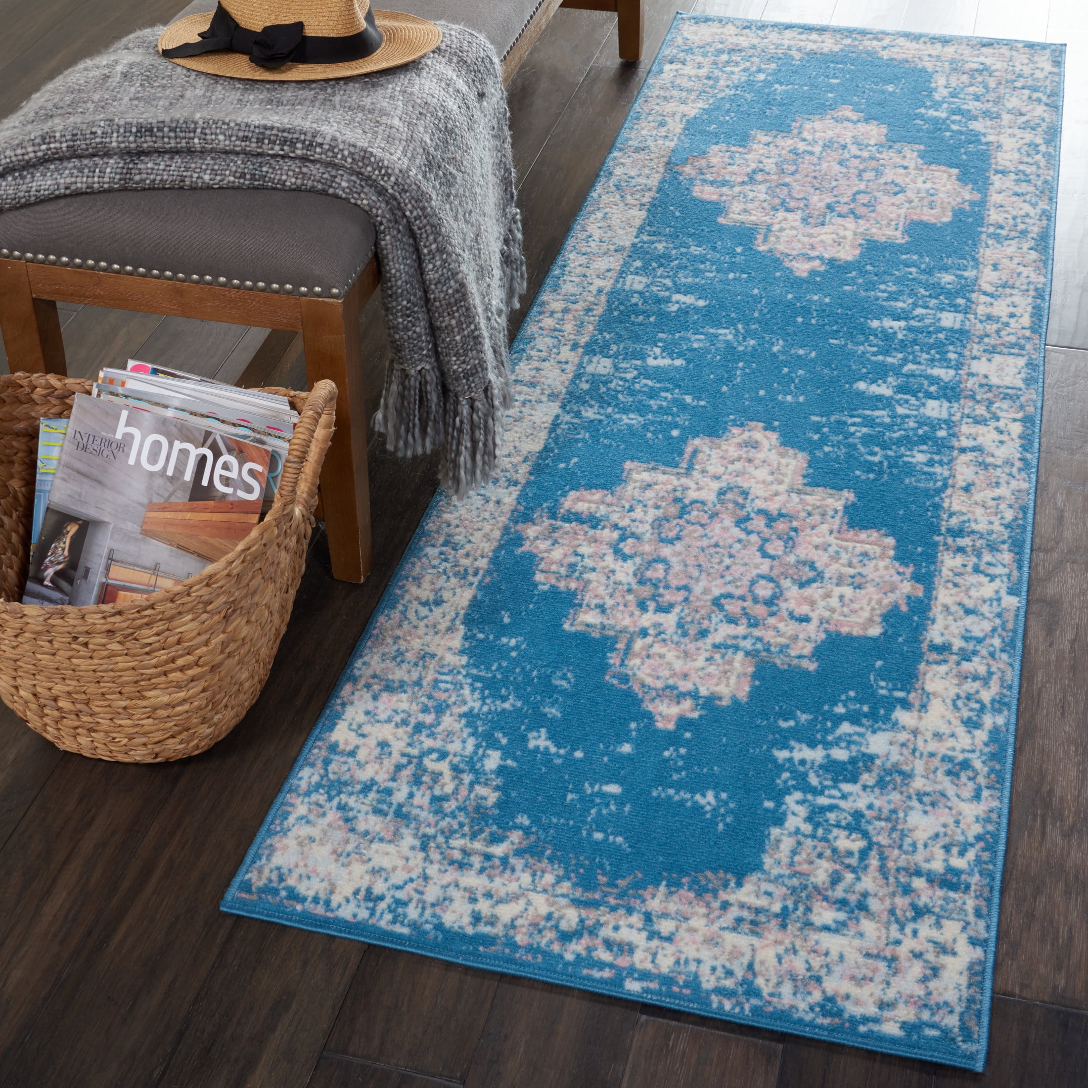 Nourison Grafix Persian Blue 2'2" x 7'6" Area Rug, (2x8)