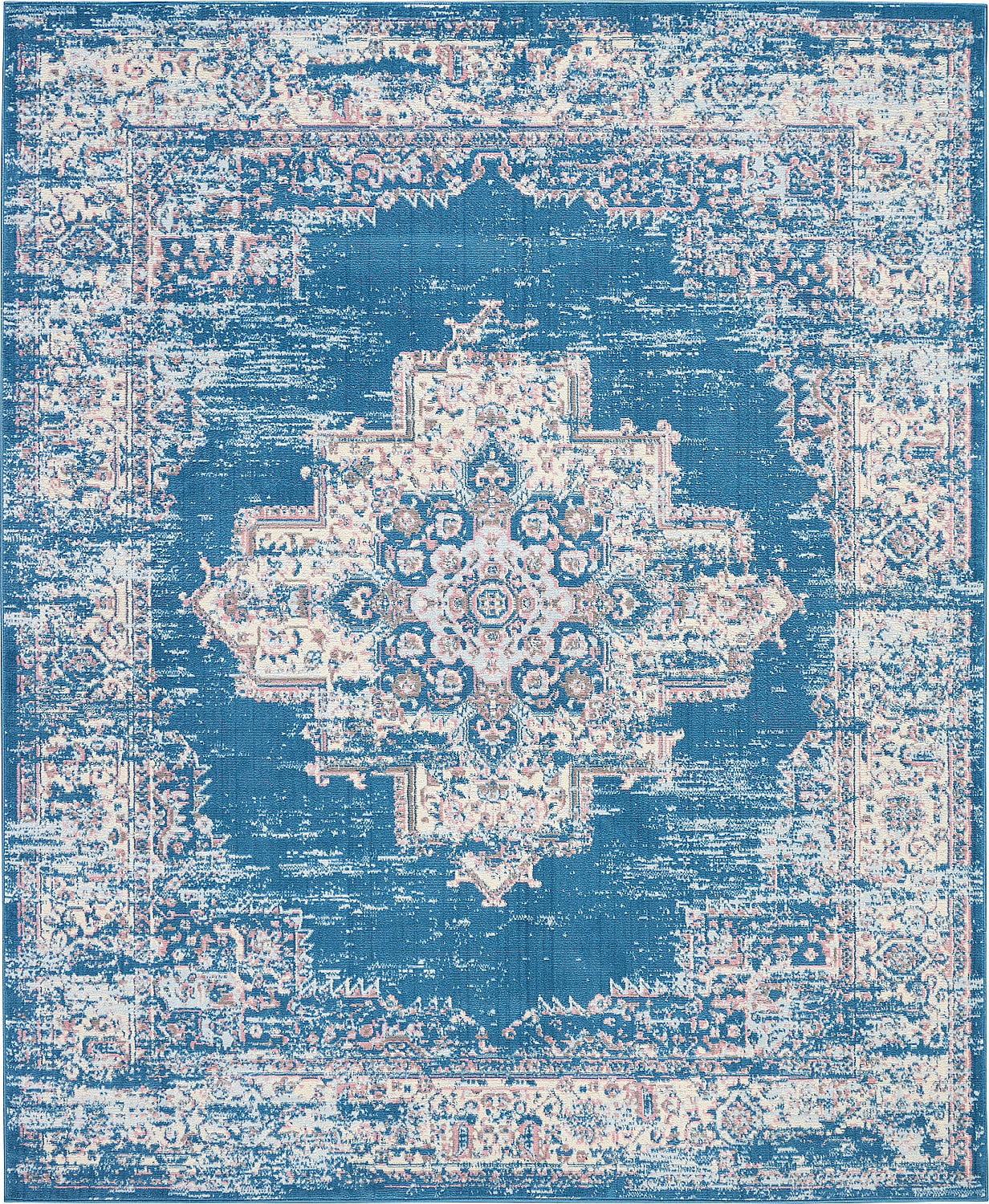 Handmade Round Blue Medallion Stain-Resistant Area Rug