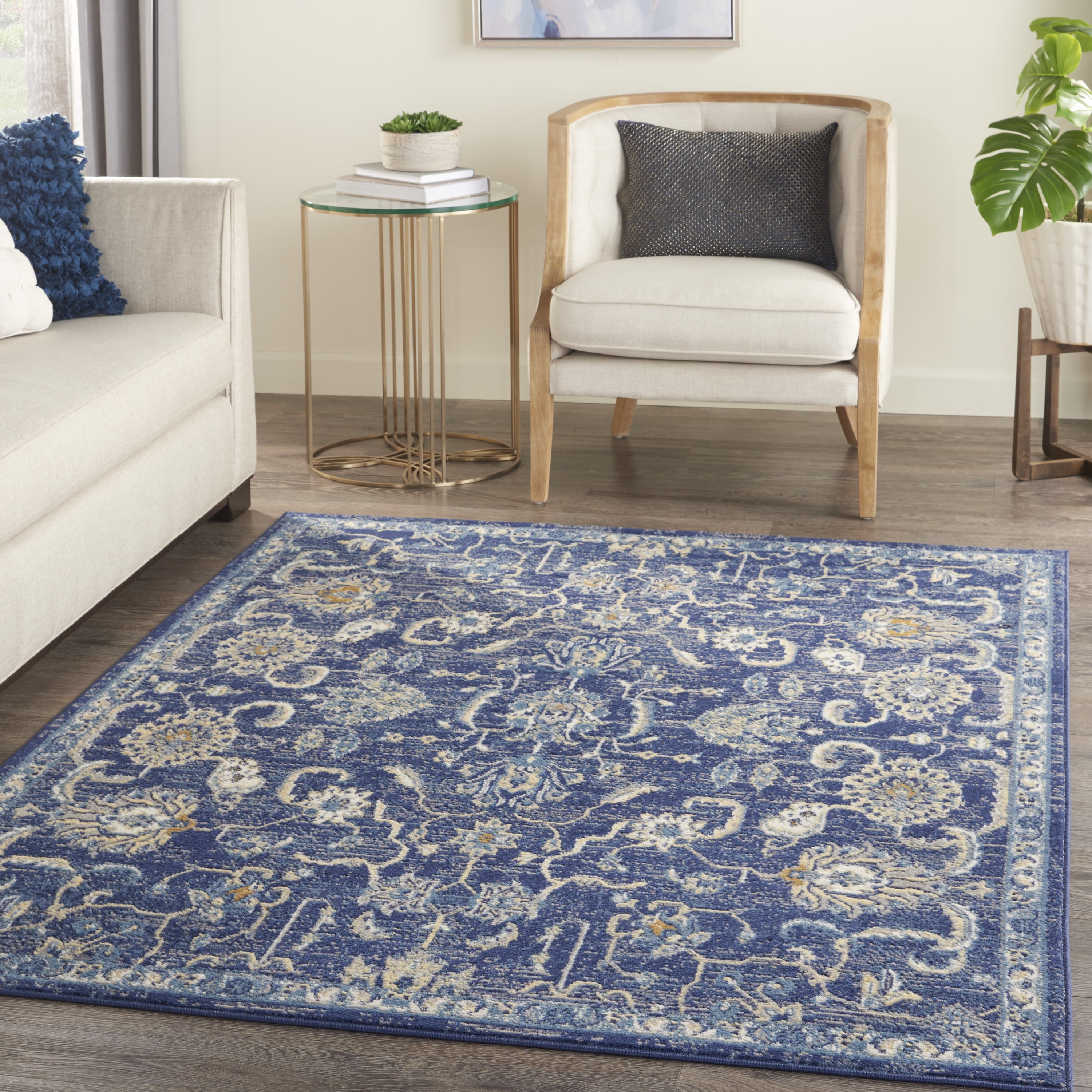 Navy and Beige Persian Style 6' x 9' Area Rug