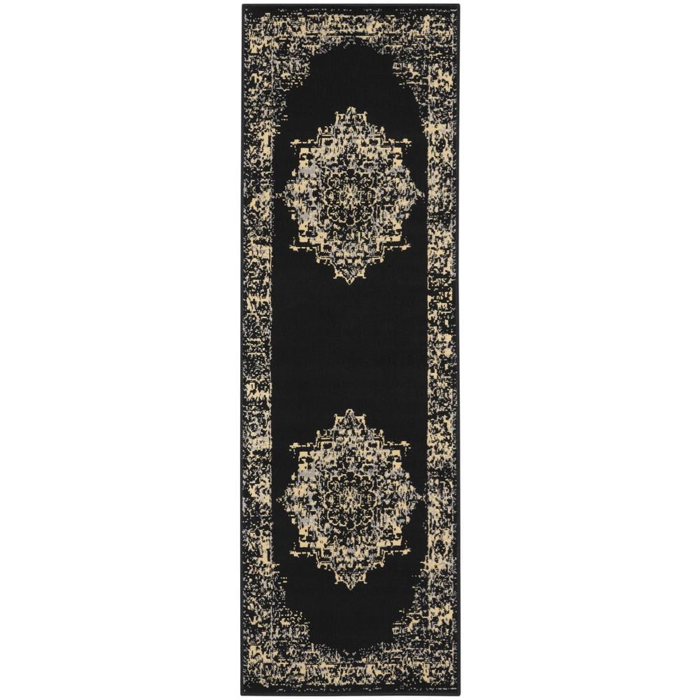 Nourison Grafix Persian Center Medallion Black Area Rug