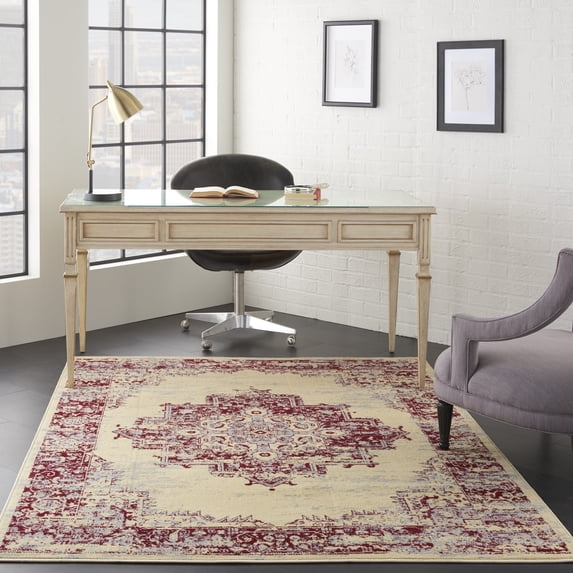 Nourison Grafix Persian Center Medallion Cream/Red Area Rug