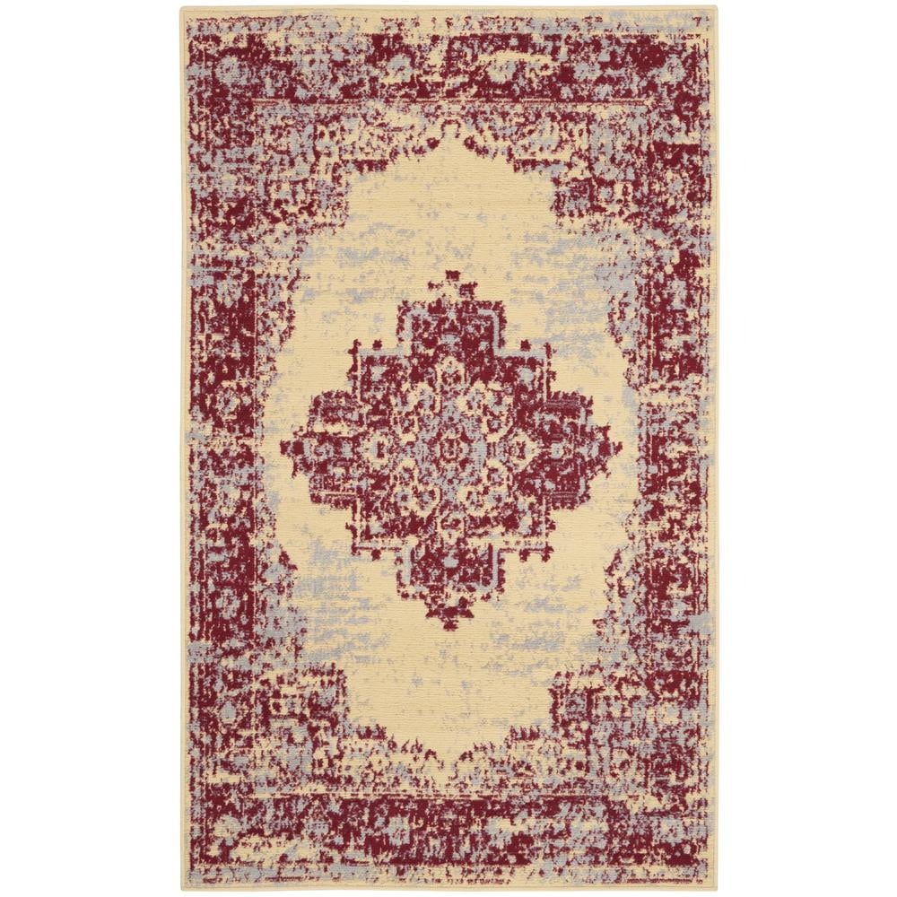Cream and Red Tufted Synthetic Medallion Rug 3' x 5'