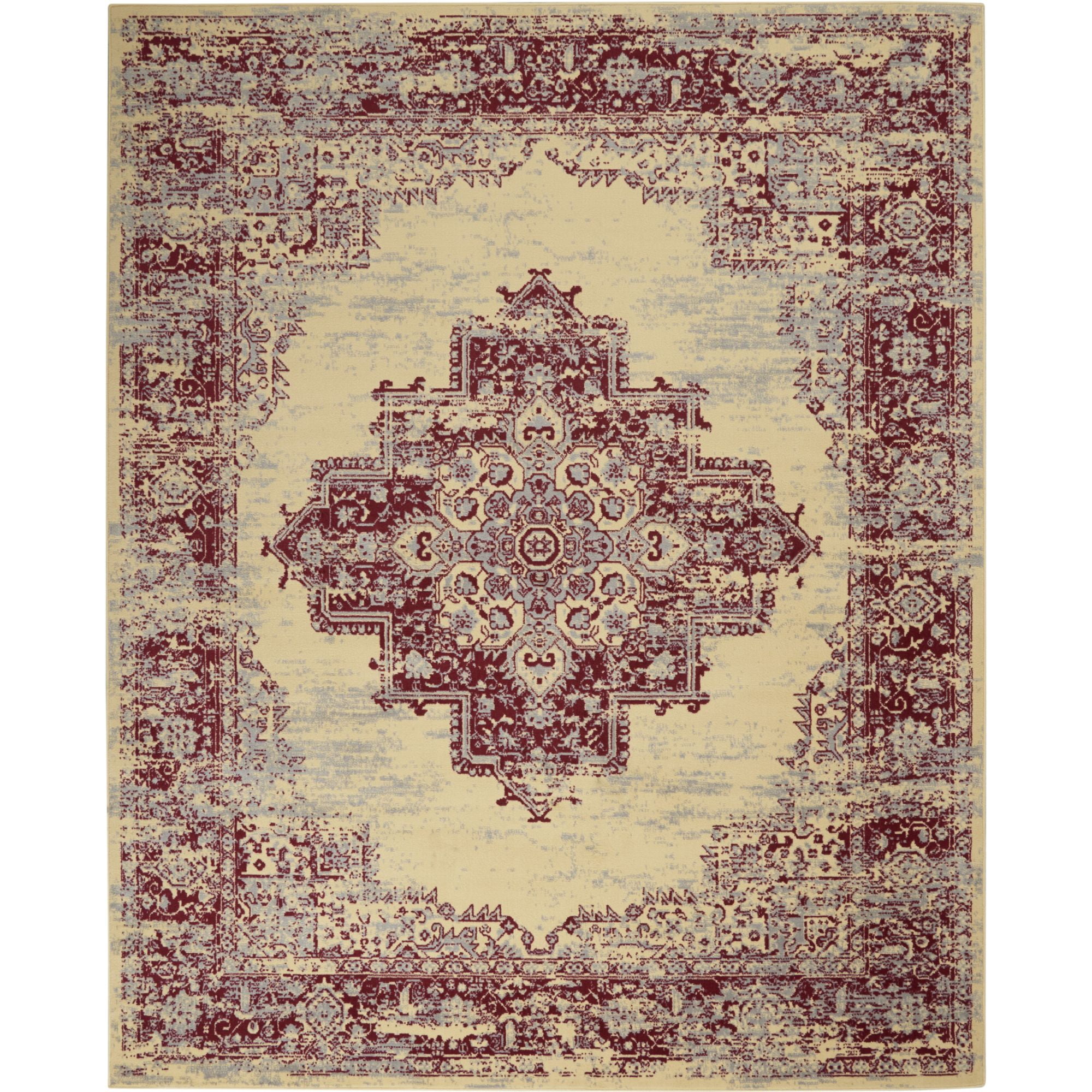 Traditional Cream and Red Medallion Synthetic Area Rug, 7' x 10'