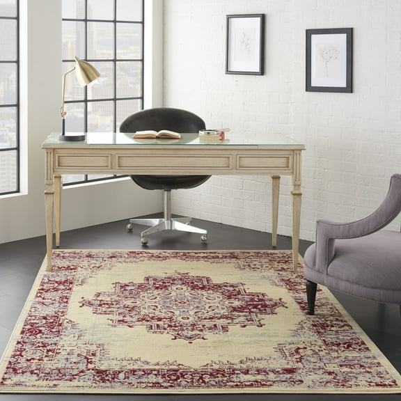 Nourison Grafix Persian Cream/Red 5'3" x 7'3" Area Rug, (5x7)