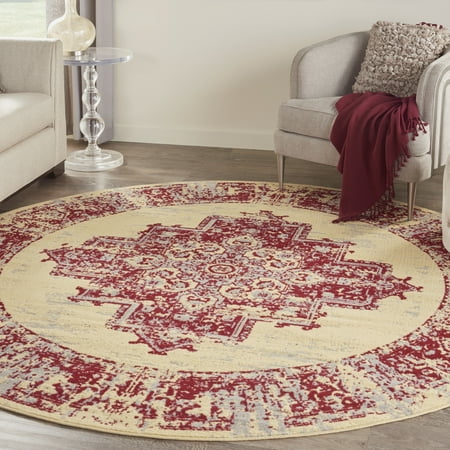 Nourison Grafix Persian Cream/Red 8' x ROUND Area Rug, (8 Round)