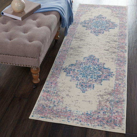 Nourison Grafix Persian Ivory/Pink 2'2" x 7'6" Area Rug, (2x8)