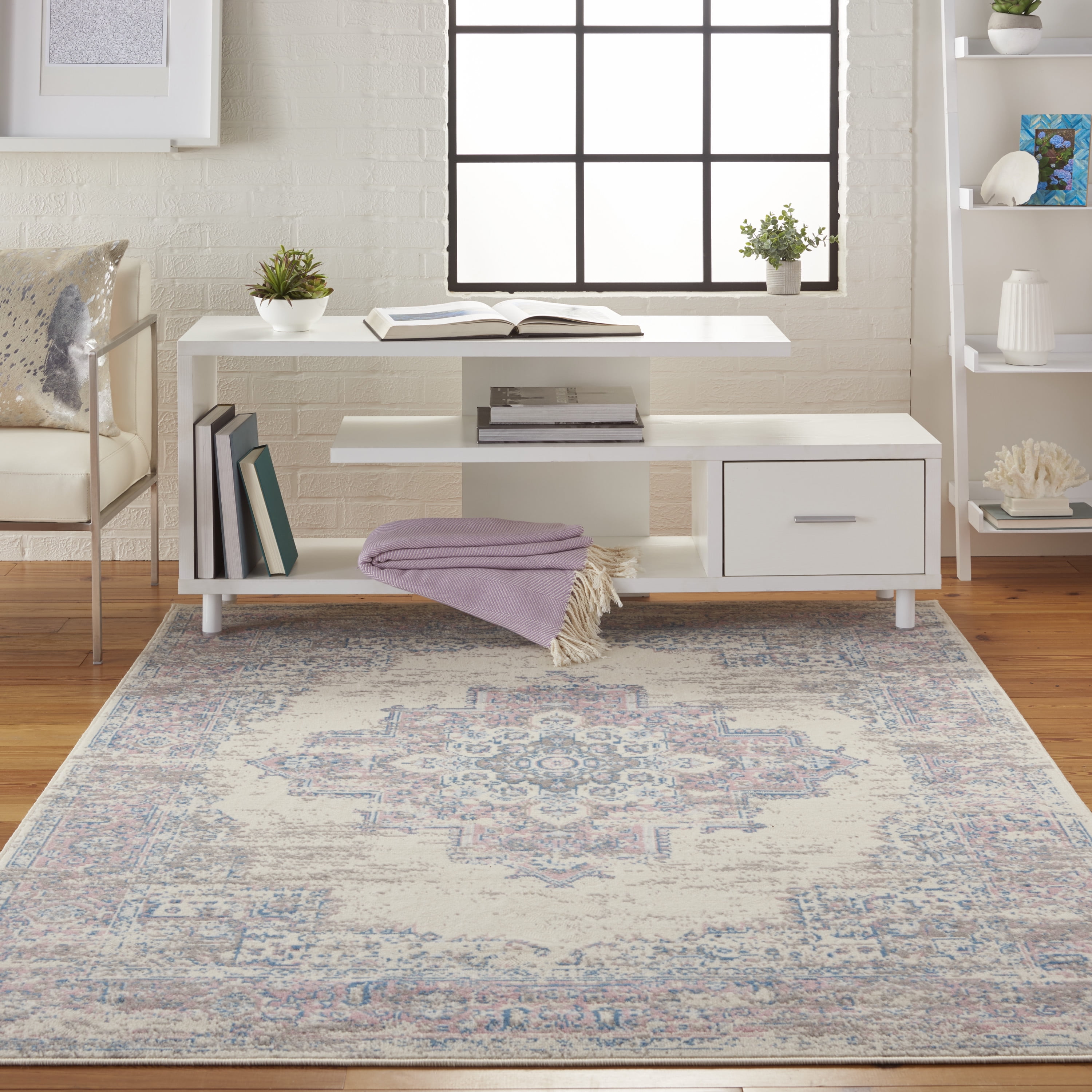 Elysian Ivory & Pink Medallion Hand-Knotted Small Round Rug