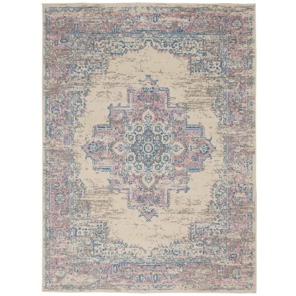 Ivory/Pink/Blue Hand-knotted Synthetic Medallion Area Rug