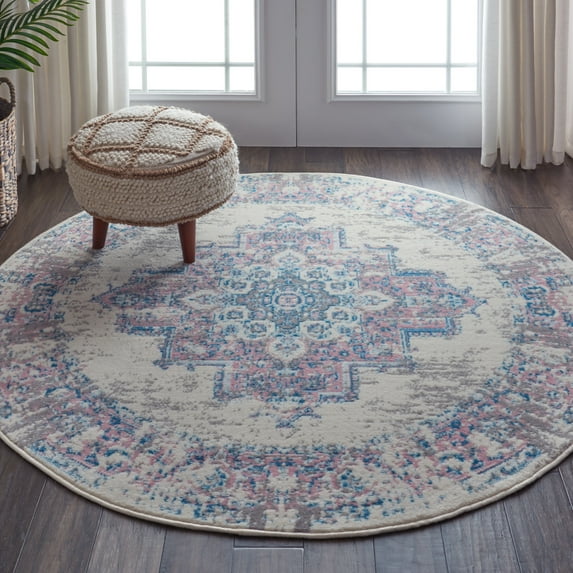 Nourison Grafix Persian Ivory/Pink 5'3" x ROUND Area Rug, (5 Round)