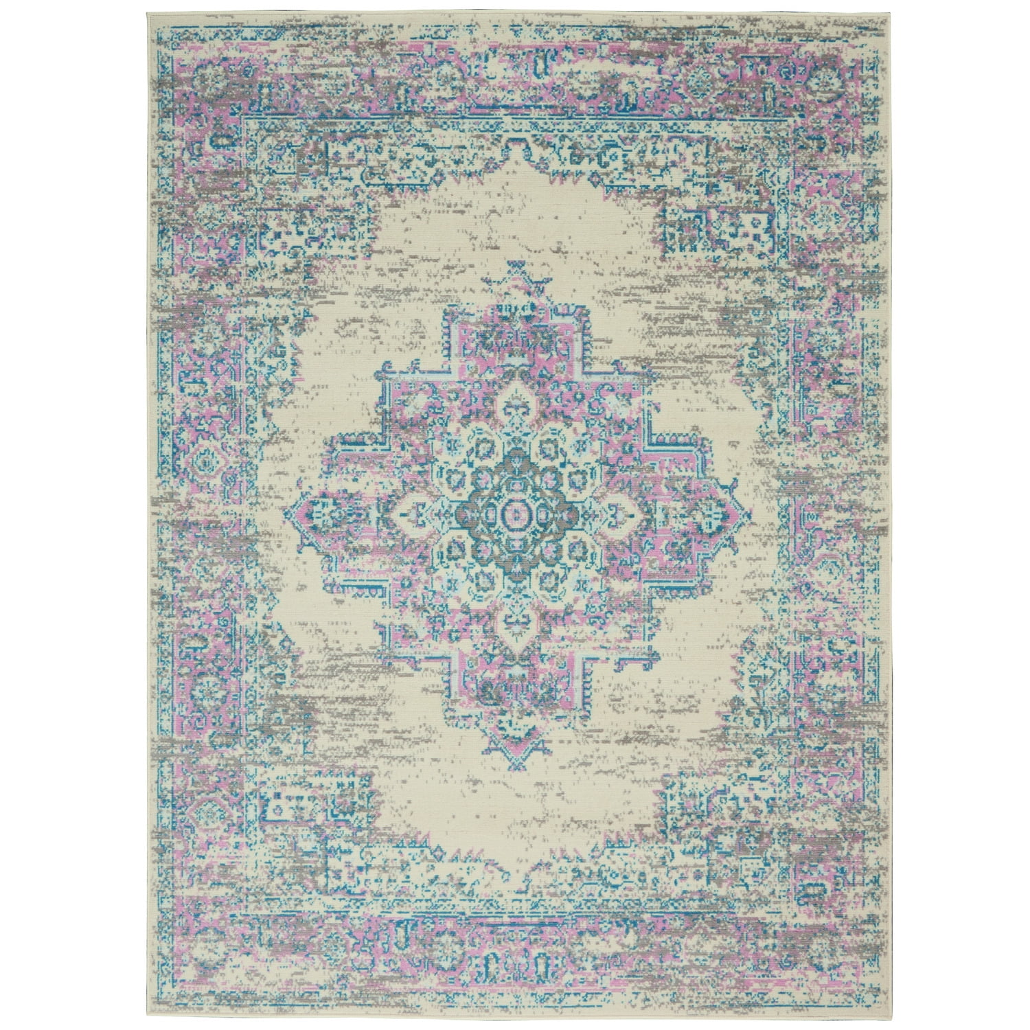 Elegance Medallion White Synthetic 6' x 9' Area Rug