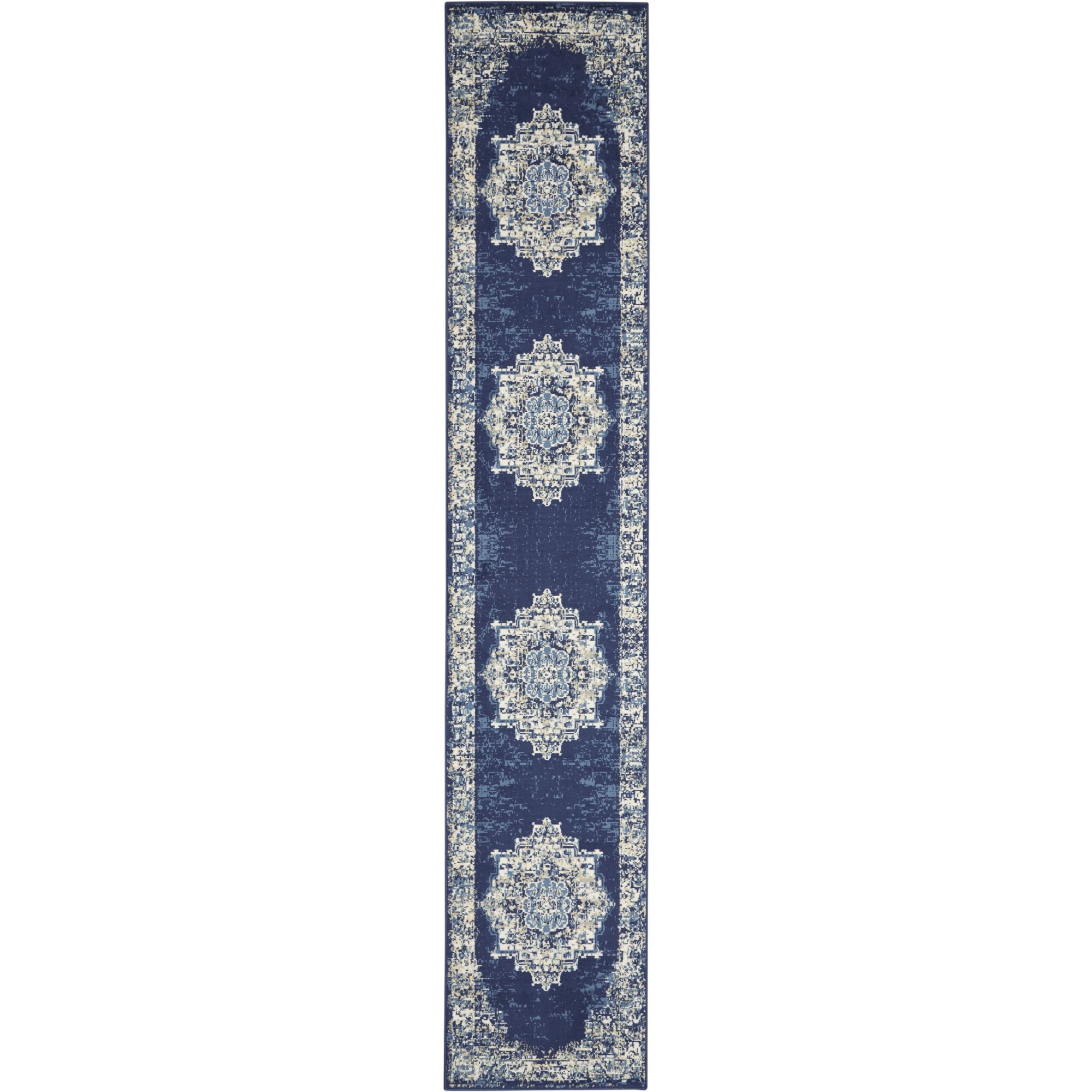 Nourison Grafix GRF14 Navy/White/Tan Indoor Area Rug - 2'3" x 7'6"