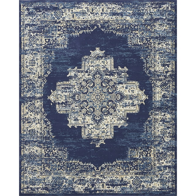 "Nourison Grafix Persian Navy Blue Area Rug, 8'6"" x 12', Distressed