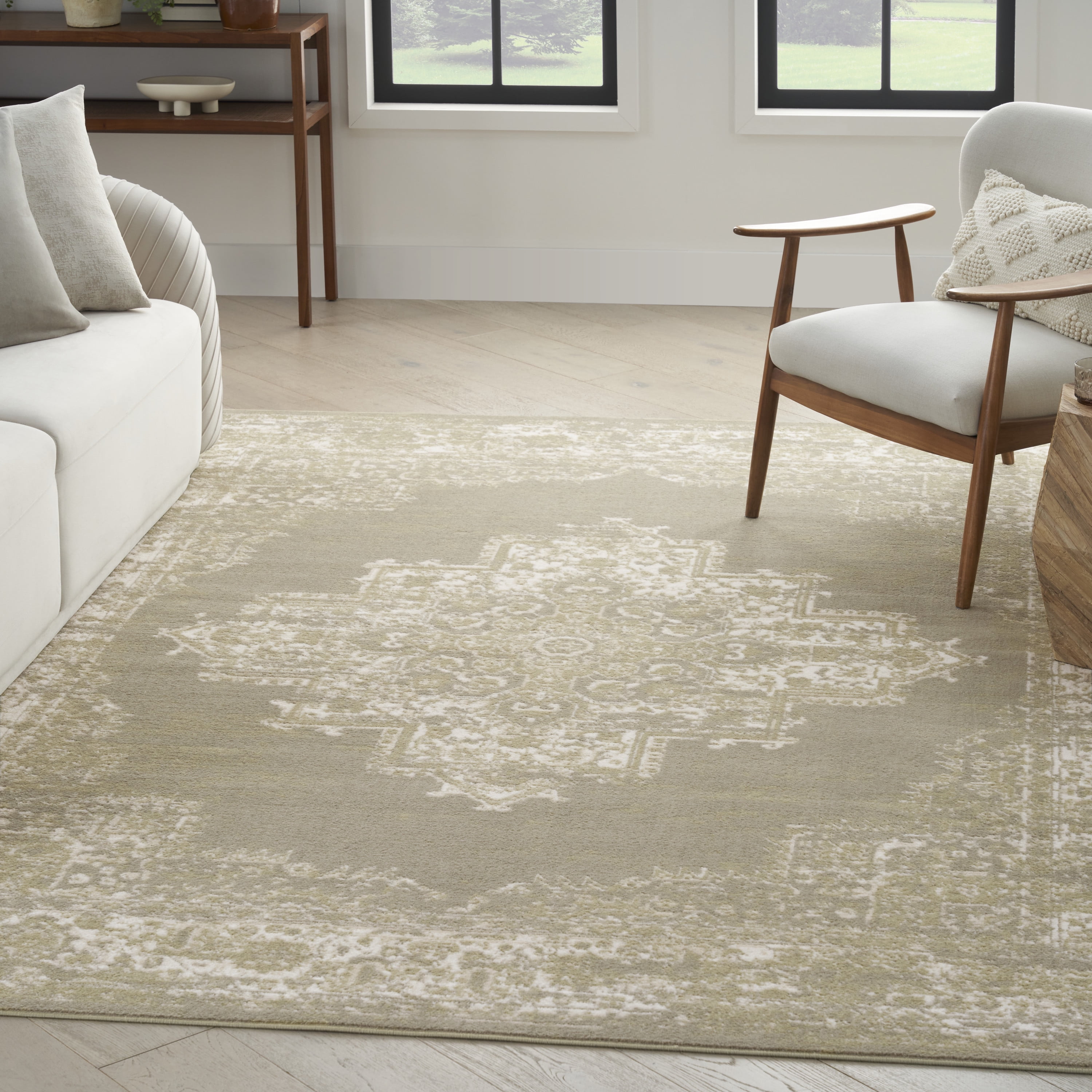 Olive Green Synthetic Medallion Rectangular Area Rug 8' x 10'