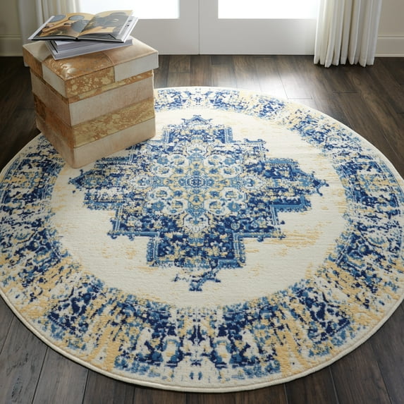 Nourison Grafix Persian White 5'3" x ROUND Area Rug, (5 Round)