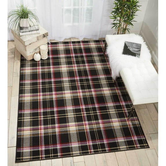 Nourison Grafix Plaid Black 5'3" x 7'3" Area Rug, (5x7)