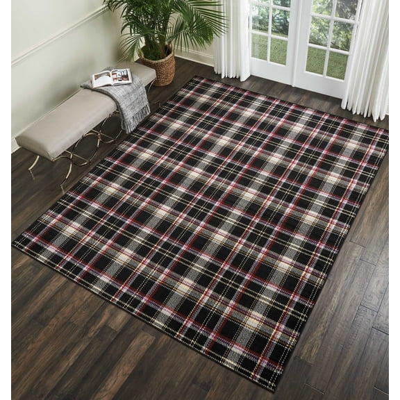 Nourison Grafix Plaid Black 7'10" x 9'10" Area Rug, (8x10)