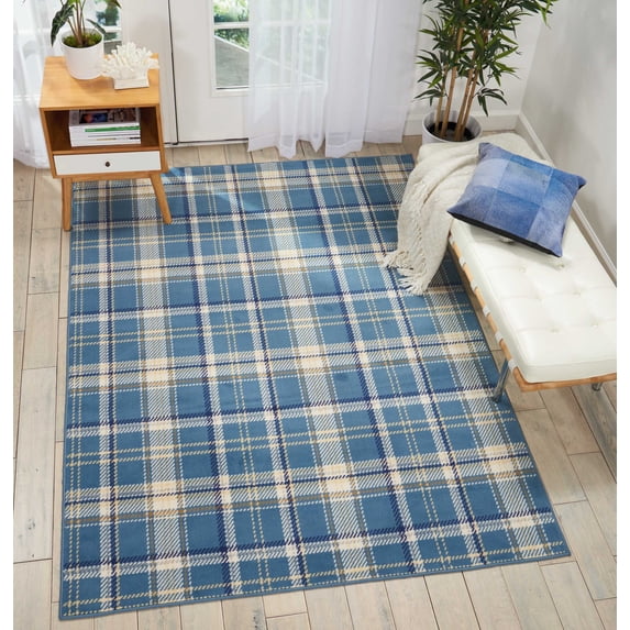 Nourison Grafix Plaid Blue 5'3" x 7'3" Area Rug, (5x7)