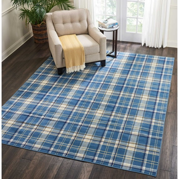Nourison Grafix Plaid Blue 7'10" x 9'10" Area Rug, (8x10)