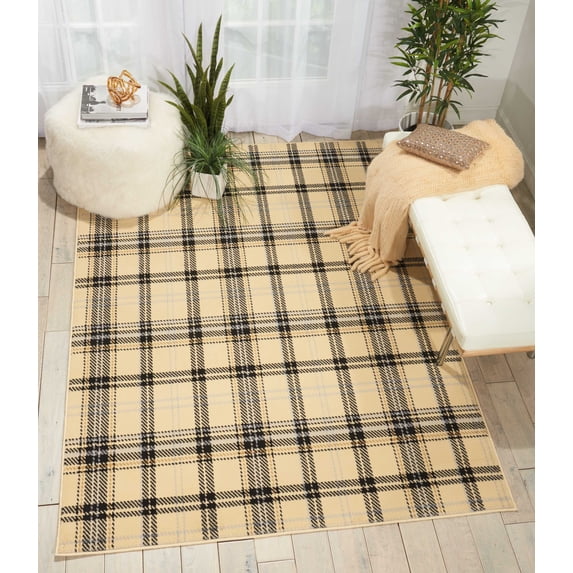 Nourison Grafix Plaid Cream/Black 7'10" x 9'10" Area Rug, (8x10)