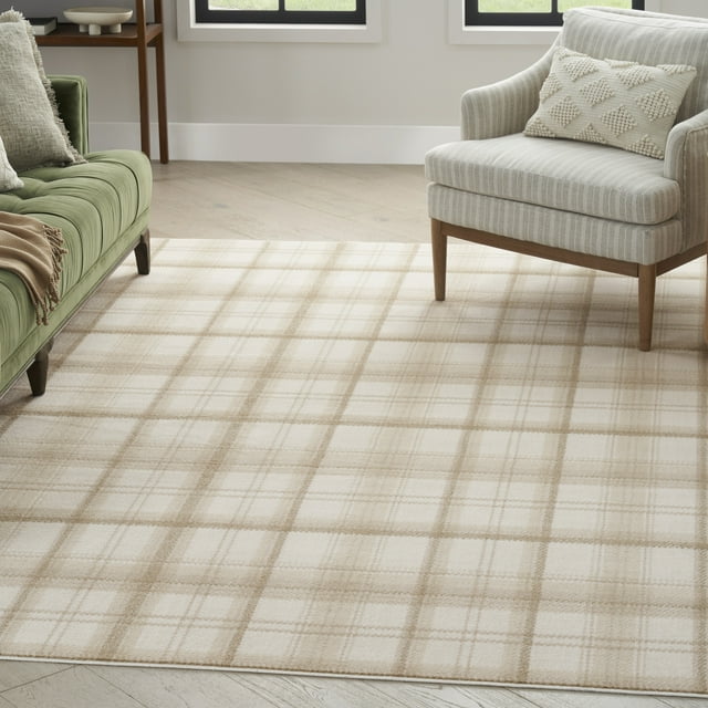 Nourison Grafix Plaid Ivory Beige 7'10" x 9'10" Area Rug (8x10)