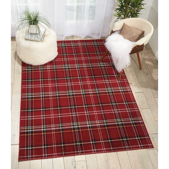 Nourison Grafix Plaid Red 5'3" x 7'3" Area Rug, (5x7)