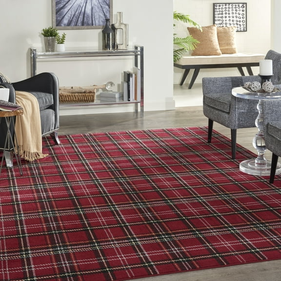 Nourison Grafix Plaid Red 6' x 9' Area Rug, (6x9)