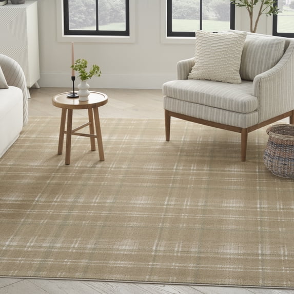 Nourison Grafix Plaid Taupe 7'10" x 9'10" Area Rug (8x10)