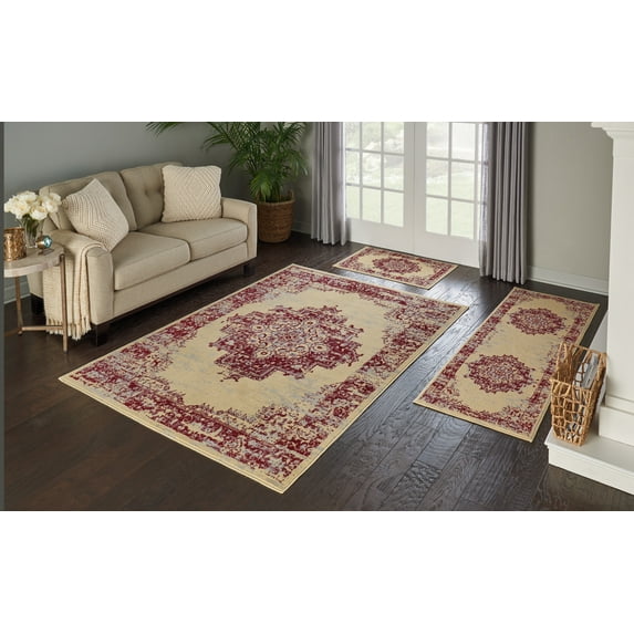Nourison Grafix SET Cream/Red Center Medallion Indoor Rug