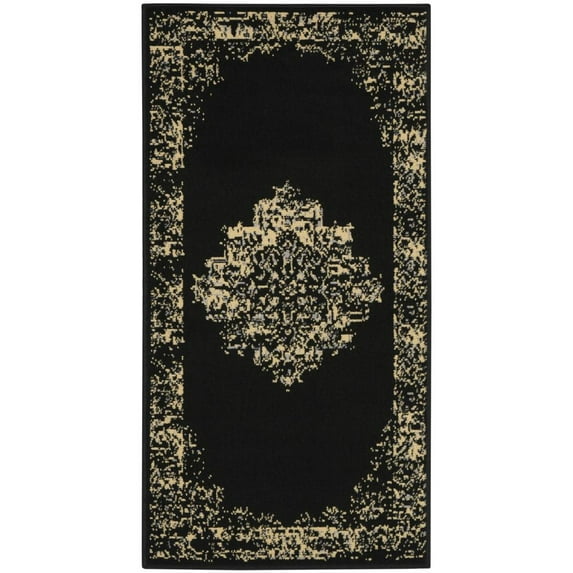 Nourison Grafix Traditional Persian Black 2' x 4' Area Rug, (2' x 4')