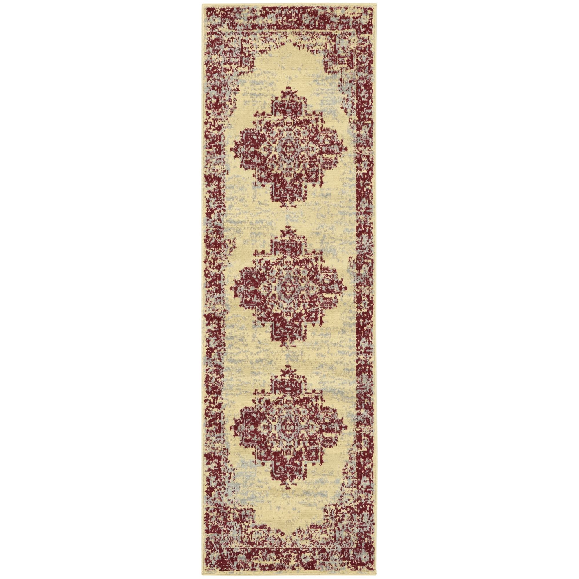 Nourison Grafix Traditional Persian Cream/Red 2'3" x 7'6" Area Rug, (8' Runner)