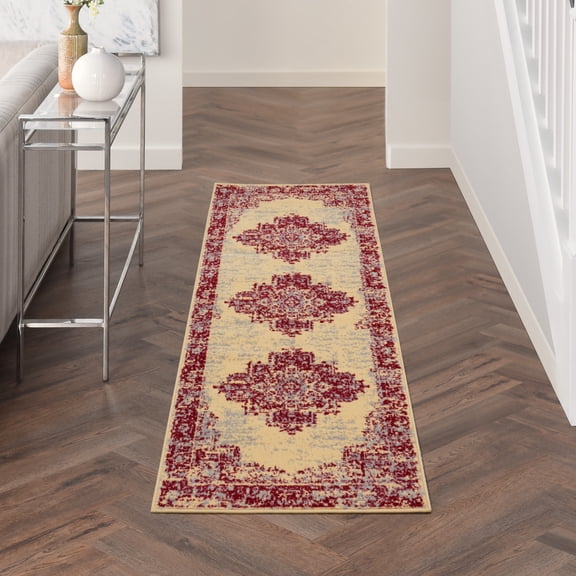 Nourison Grafix Traditional Persian Cream/Red 2'3" x 7'6" Area Rug, (8' Runner)