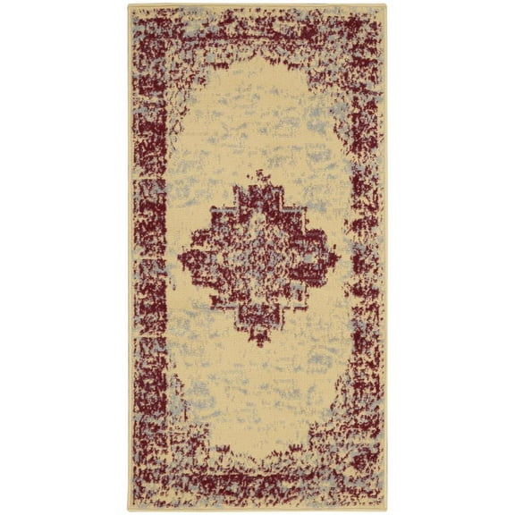 Nourison Grafix Traditional Persian Cream/Red 2' x 4' Area Rug, (2' x 4')
