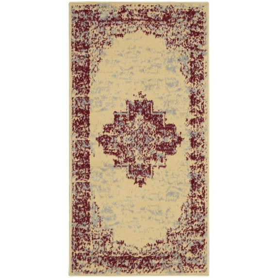 Nourison Grafix Traditional Persian Cream/Red 2' x 4' Area Rug, (2' x 4')