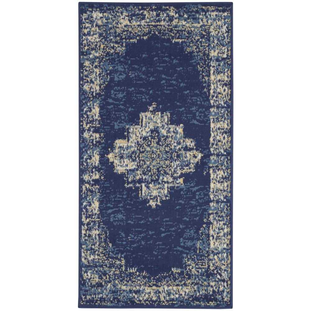 Navy Blue Medallion Tufted Synthetic Area Rug 2' x 4'