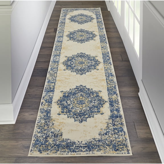 Nourison Grafix Traditional Persian White 2'3" x 12' Area Rug, (12' Runner)