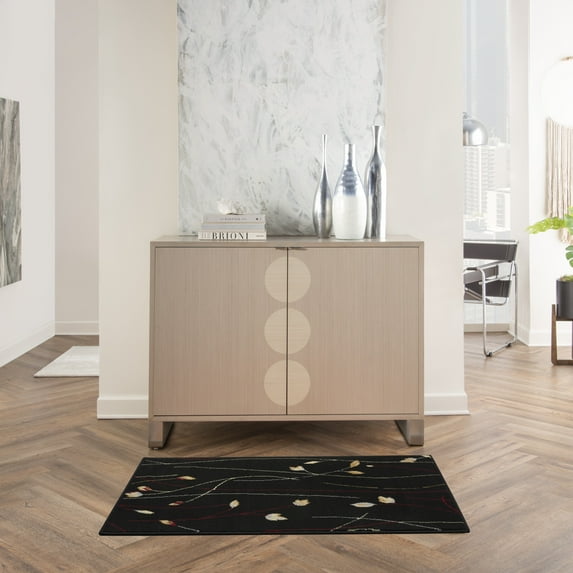 Nourison Grafix Transitional Botanical Black 2' x 4' Area Rug, (2' x 4')