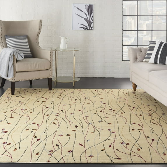 Nourison Grafix Transitional Botanical Cream 7'10" x 9'10" Area Rug, (8' x 10')