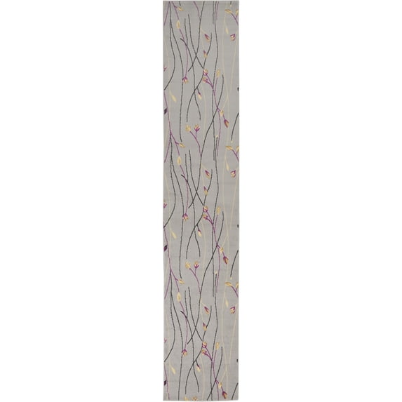 Nourison Grafix Transitional Botanical Grey 2'3" x 10' Area Rug, (10' Runner)