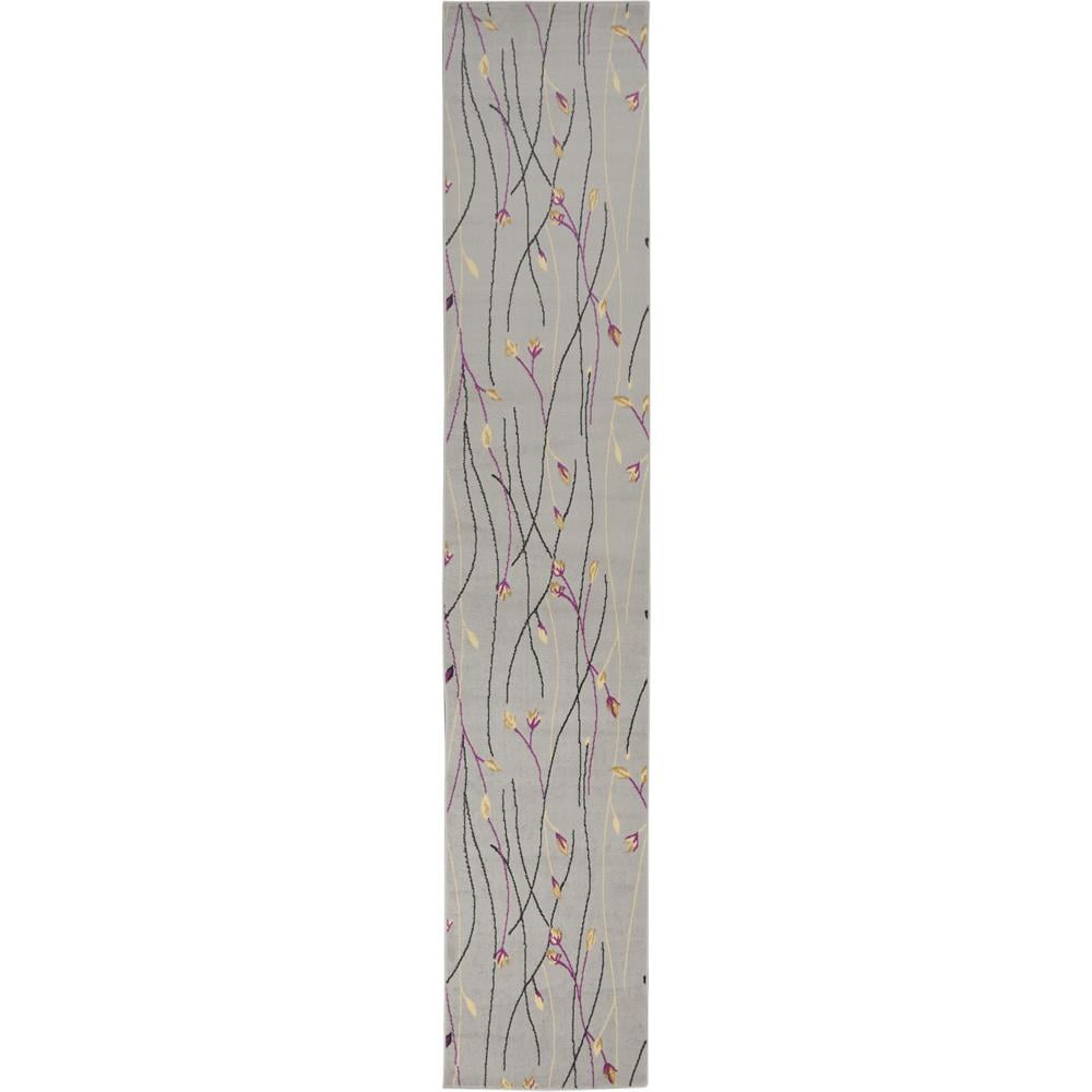 Gray Floral Power-Loomed Runner Rug with Latex Backing